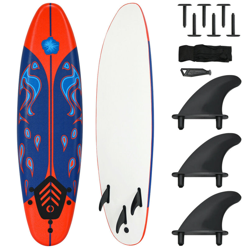 6 Feet Surfboard with 3 Detachable Fins-Red