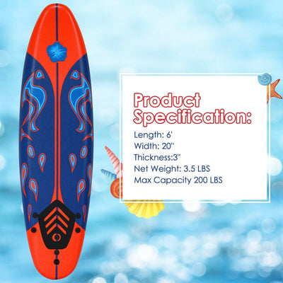 6 Feet Surfboard with 3 Detachable Fins-Red