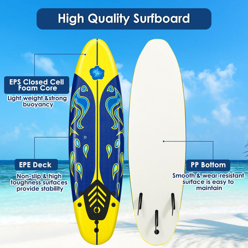 6 Feet Surfboard with 3 Detachable Fins-Yellow