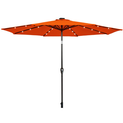 10' Solar LED Lighted Patio Market Umbrella Shade Tilt Adjustment Crank-Orange