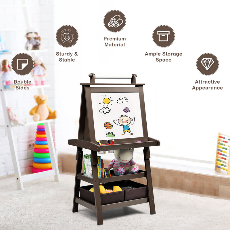 3 in 1 Double-Sided Storage Art Easel-Brown