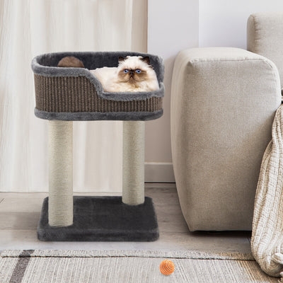 Multi-Level Cat Climbing Tree with Scratching Posts and Large Plush Perch-Gray