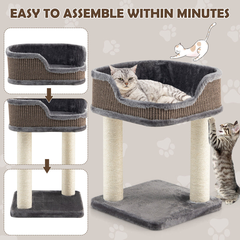 Multi-Level Cat Climbing Tree with Scratching Posts and Large Plush Perch-Gray