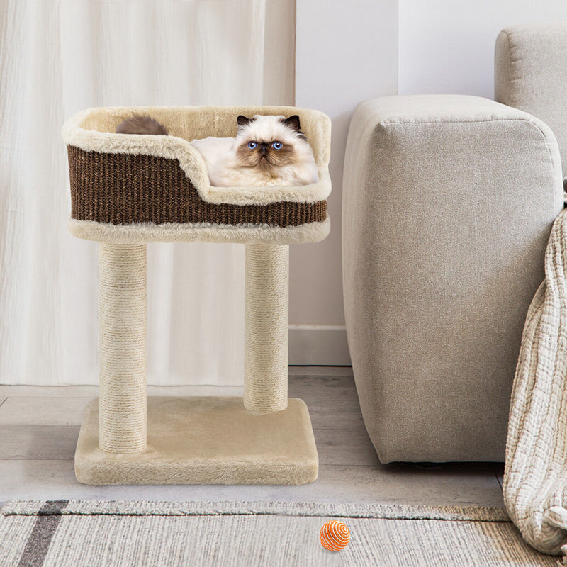 Multi-Level Cat Climbing Tree with Scratching Posts and Large Plush Perch-Beige