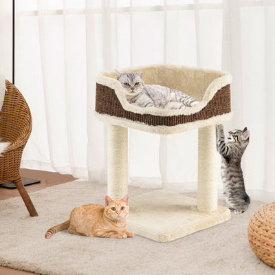 Multi-Level Cat Climbing Tree with Scratching Posts and Large Plush Perch-Beige