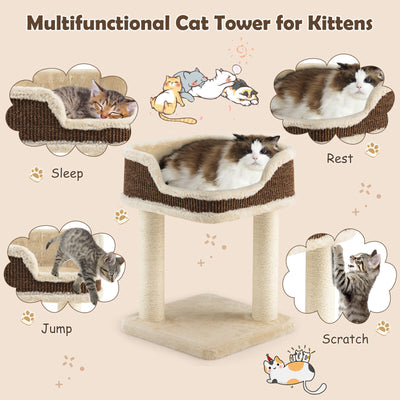 Multi-Level Cat Climbing Tree with Scratching Posts and Large Plush Perch-Beige