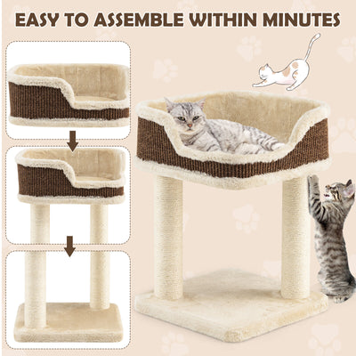 Multi-Level Cat Climbing Tree with Scratching Posts and Large Plush Perch-Beige