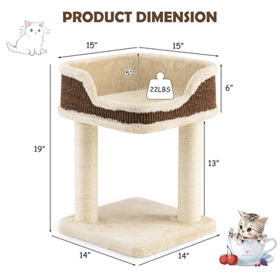 Multi-Level Cat Climbing Tree with Scratching Posts and Large Plush Perch-Beige