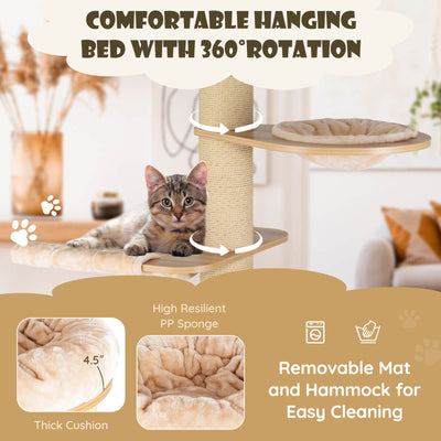 Modern Tall Cat Tree Tower with Scratch Posts and Washable Mats-Beige