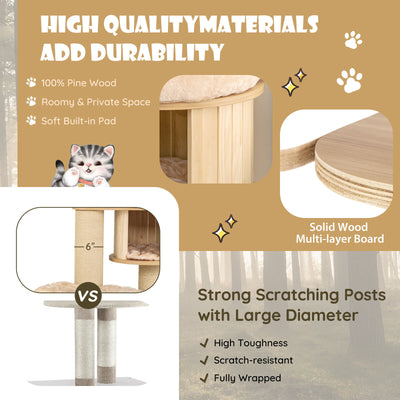 Modern Tall Cat Tree Tower with Scratch Posts and Washable Mats-Beige