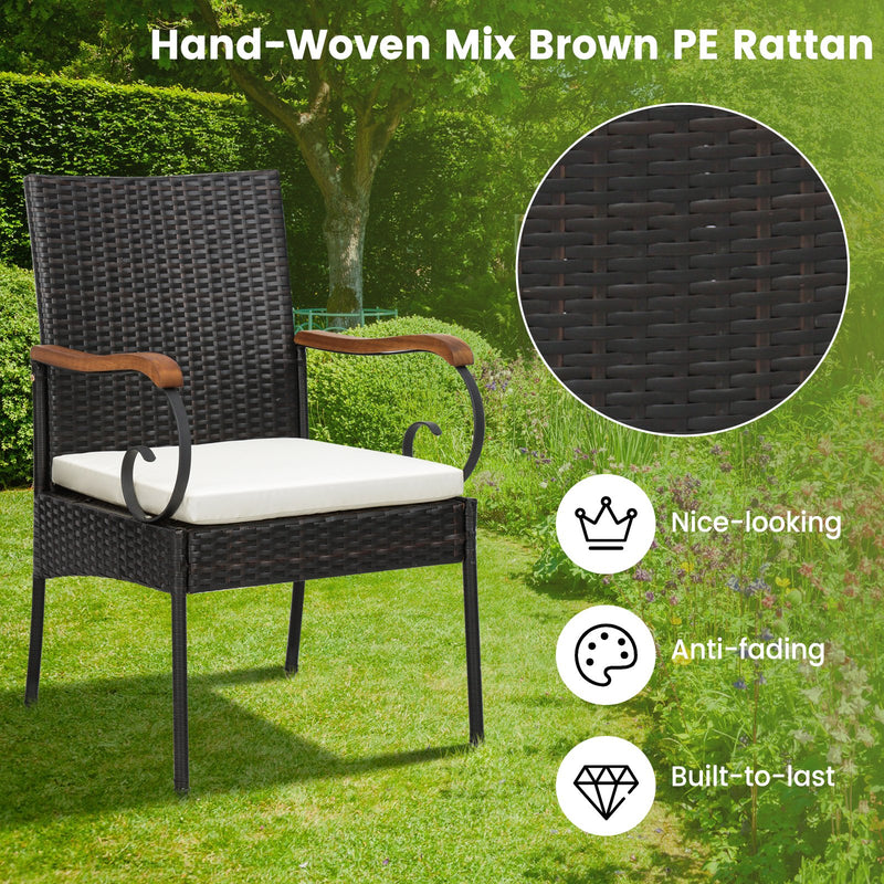 Set of 2/4 Outdoor PE Wicker Chair with Acacia Wood Armrests-Set of 4