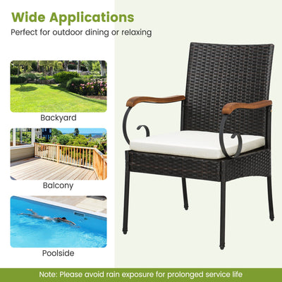 Set of 2/4 Outdoor PE Wicker Chair with Acacia Wood Armrests-Set of 4