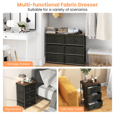 3-Tier Fabric Nightstand with Sturdy Metal Frame-Black