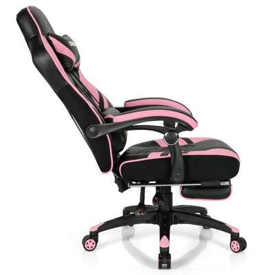 Adjustable Gaming Chair with Footrest for Home Office-Pink