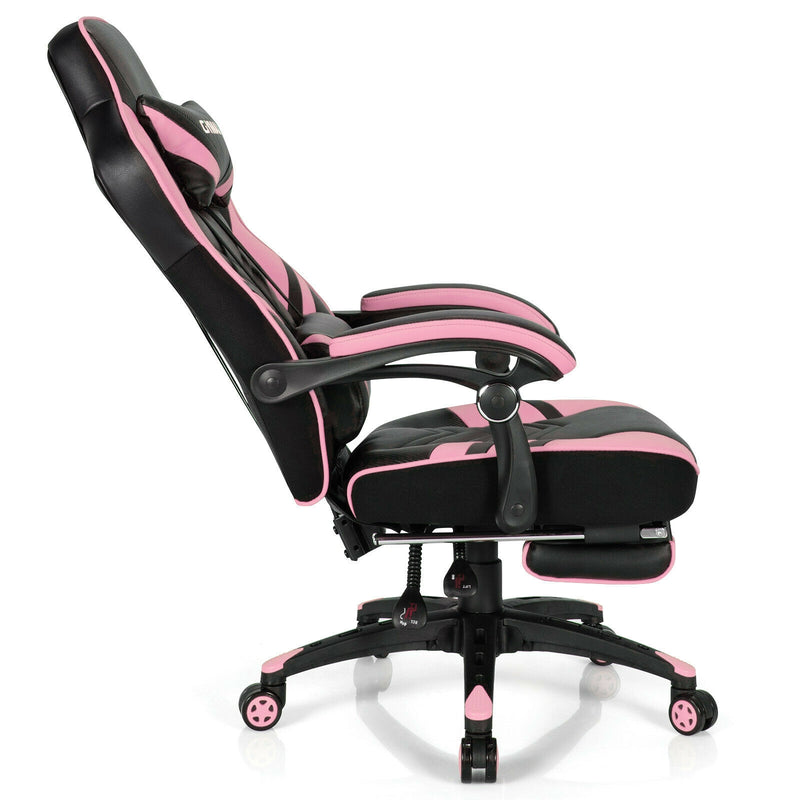 Adjustable Gaming Chair with Footrest for Home Office-Pink