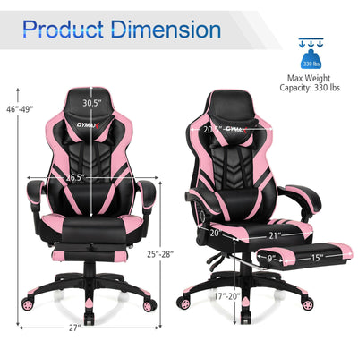 Adjustable Gaming Chair with Footrest for Home Office-Pink