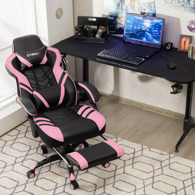 Adjustable Gaming Chair with Footrest for Home Office-Pink