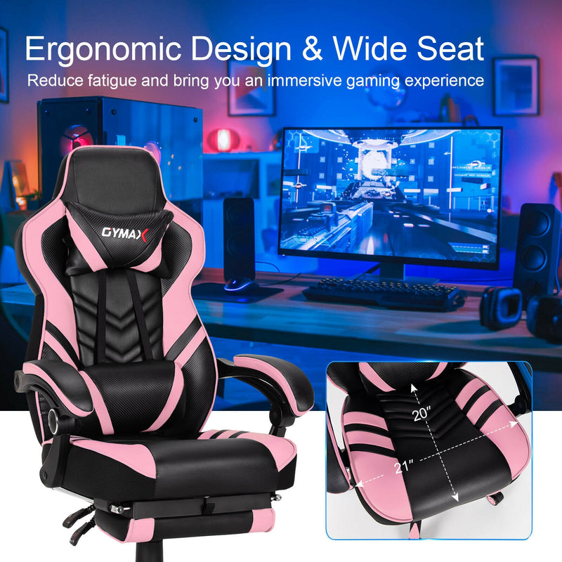 Adjustable Gaming Chair with Footrest for Home Office-Pink