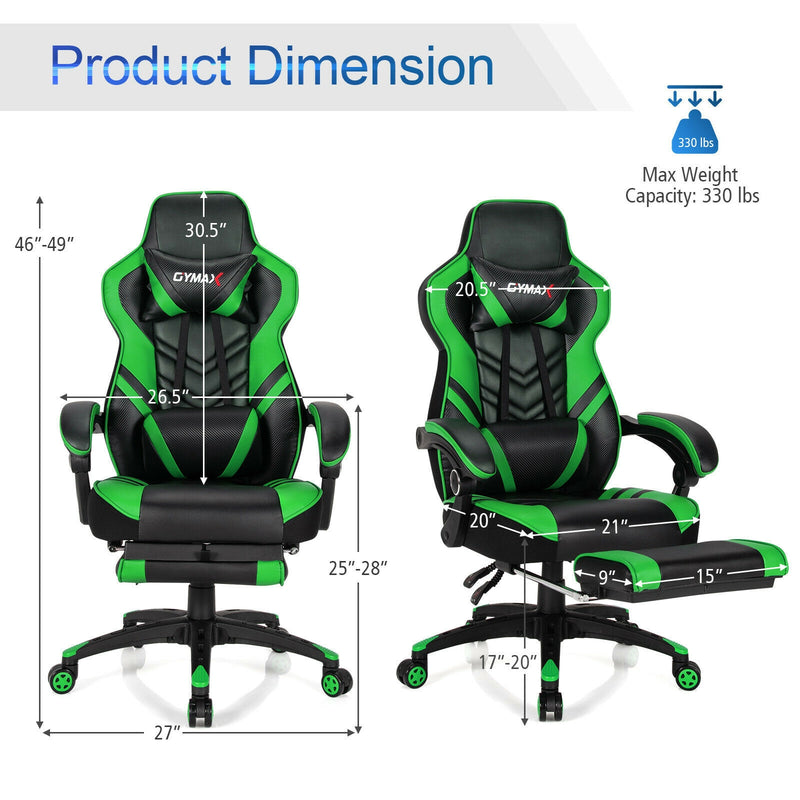 Adjustable Gaming Chair with Footrest for Home Office-Green