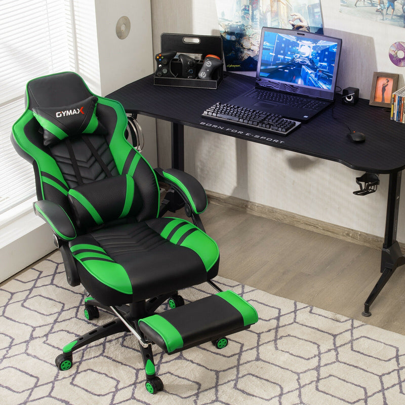 Adjustable Gaming Chair with Footrest for Home Office-Green