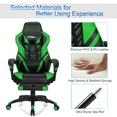 Adjustable Gaming Chair with Footrest for Home Office-Green