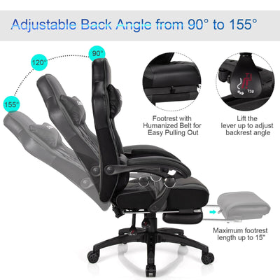 Adjustable Gaming Chair with Footrest for Home Office-Black