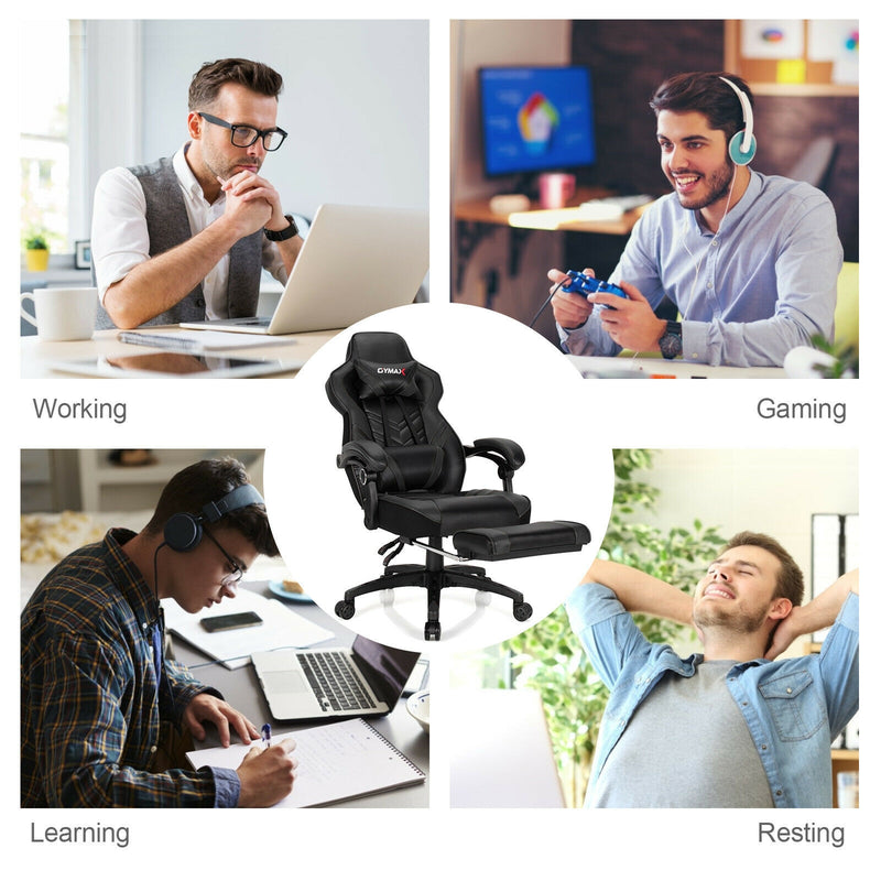 Adjustable Gaming Chair with Footrest for Home Office-Black