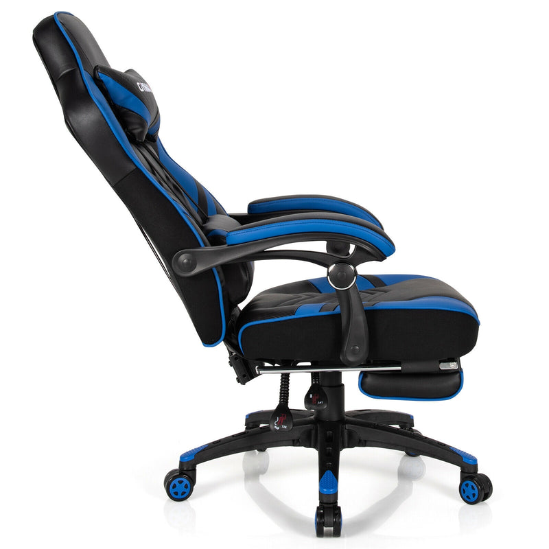 Adjustable Gaming Chair with Footrest for Home Office-Blue