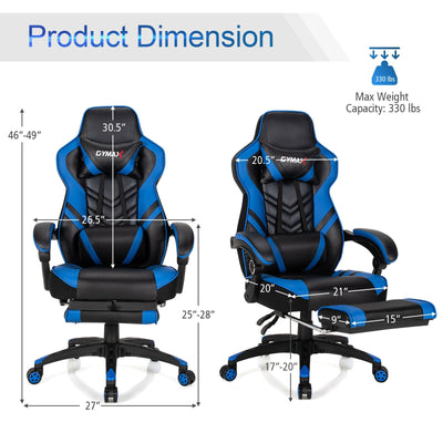 Adjustable Gaming Chair with Footrest for Home Office-Blue