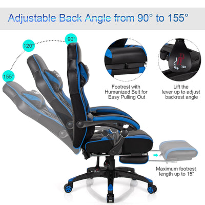 Adjustable Gaming Chair with Footrest for Home Office-Blue