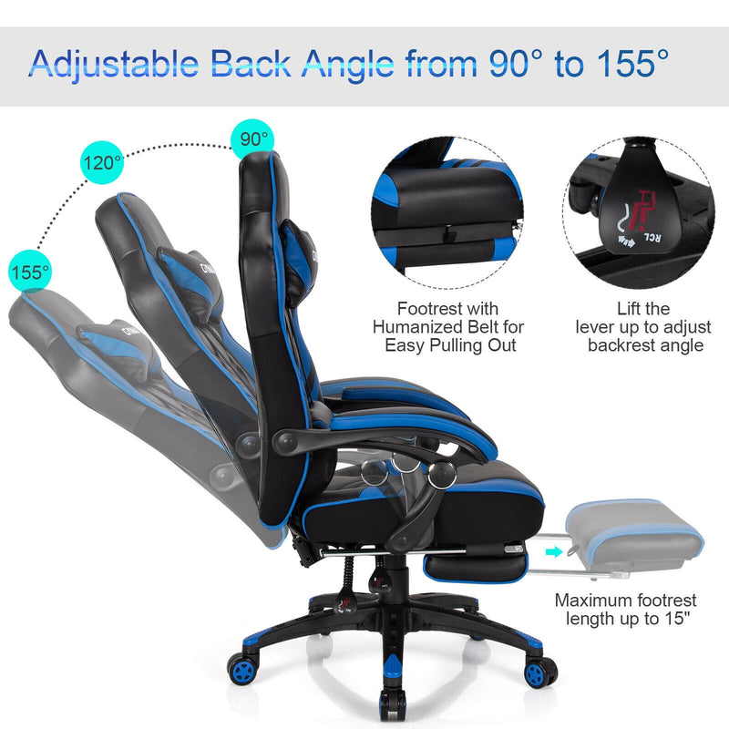 Adjustable Gaming Chair with Footrest for Home Office-Blue