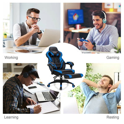 Adjustable Gaming Chair with Footrest for Home Office-Blue