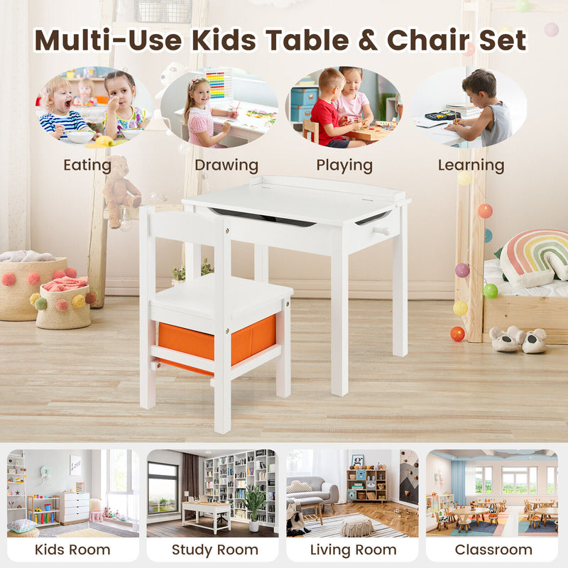 Wood Activity Kids Table and Chair Set with Storage Space-White