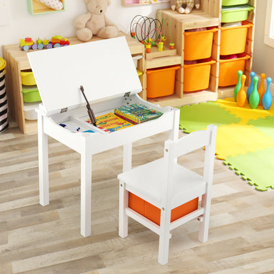 Wood Activity Kids Table and Chair Set with Storage Space-White