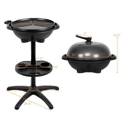 1350 W Outdoor Electric BBQ Grill with Removable Stand