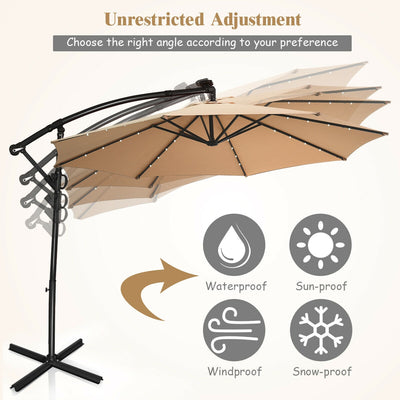 10 ft 360° Rotation Solar Powered LED Patio Offset Umbrella without Weight Base-Beige