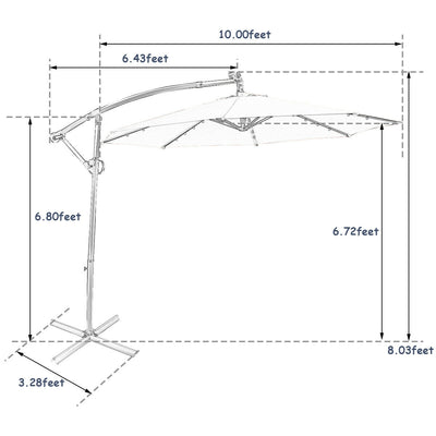 10 FT 360° Rotation Solar Powered LED Patio Offset Umbrella without Weight Base-Navy