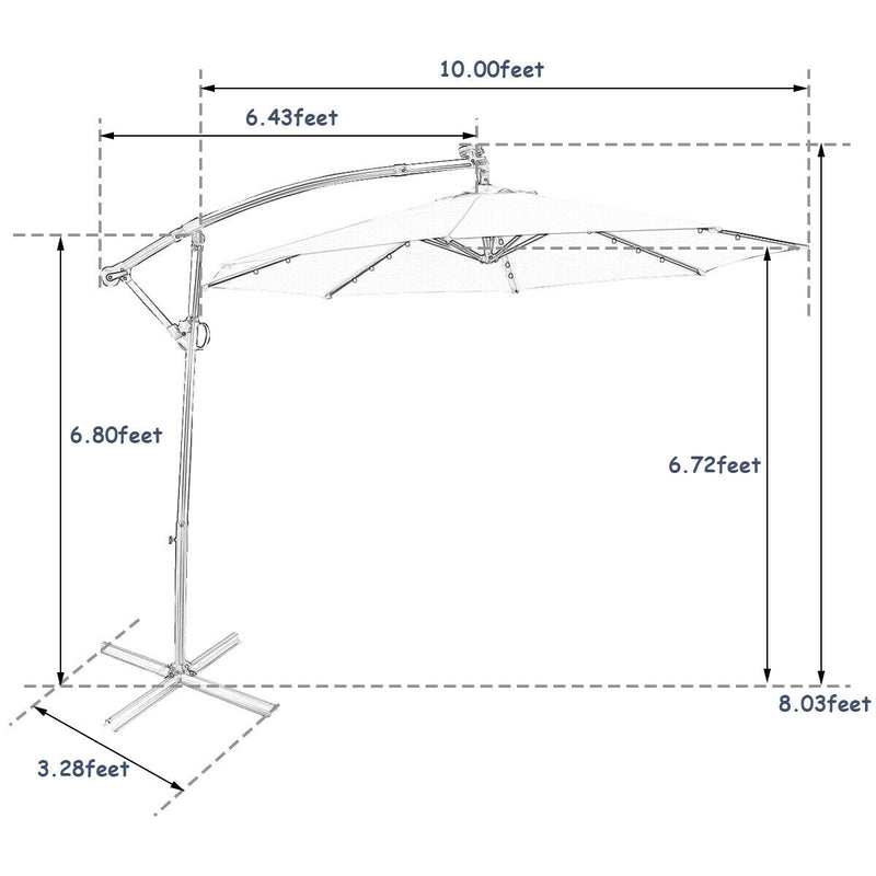 10 FT 360° Rotation Solar Powered LED Patio Offset Umbrella without Weight Base-Navy