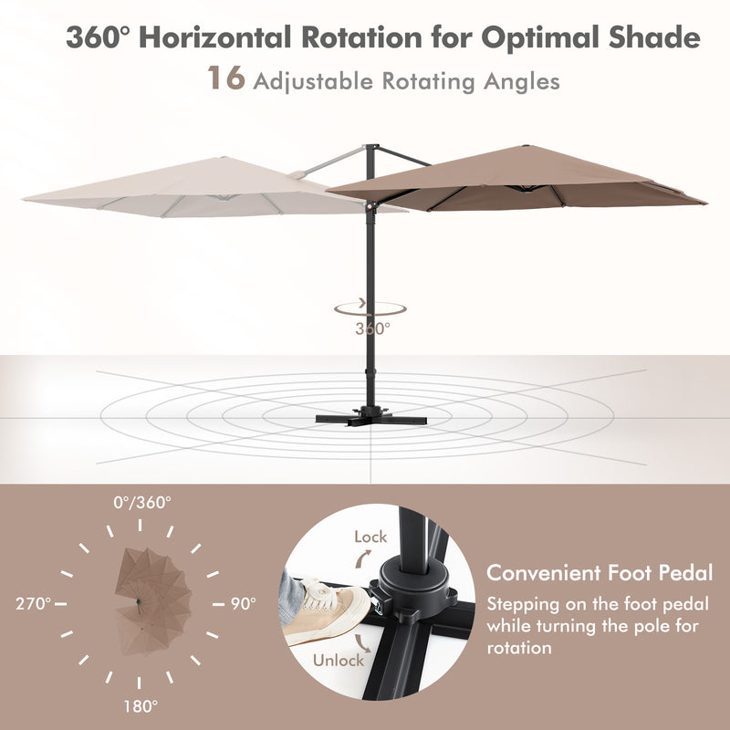 9.5 Feet Square Patio Cantilever Umbrella with 360° Rotation-Coffee