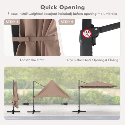 9.5 Feet Square Patio Cantilever Umbrella with 360° Rotation-Coffee