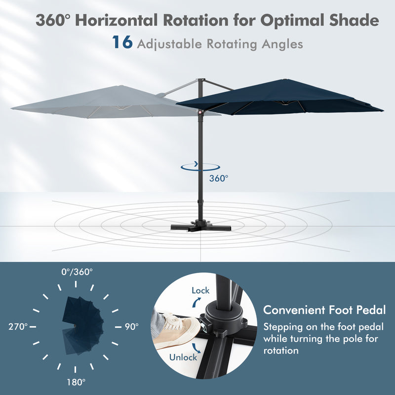 9.5 Feet Square Patio Cantilever Umbrella with 360° Rotation-Navy