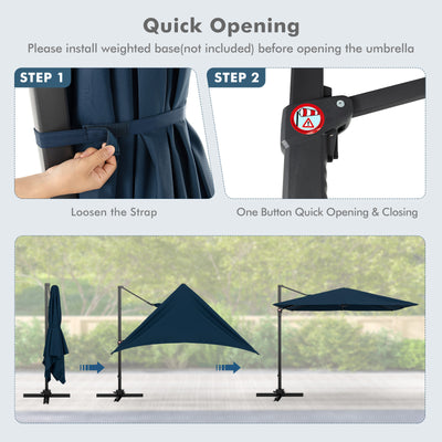 9.5 Feet Square Patio Cantilever Umbrella with 360° Rotation-Navy