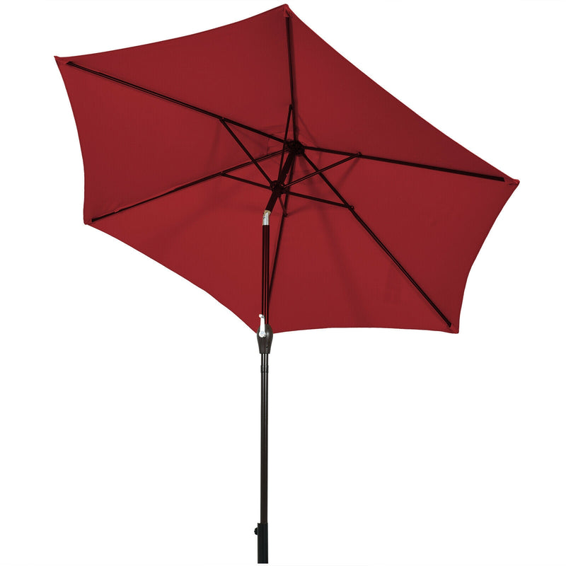 9FT Patio Umbrella Patio Market Steel Tilt W/ Crank Outdoor Yard Garden-Burgundy