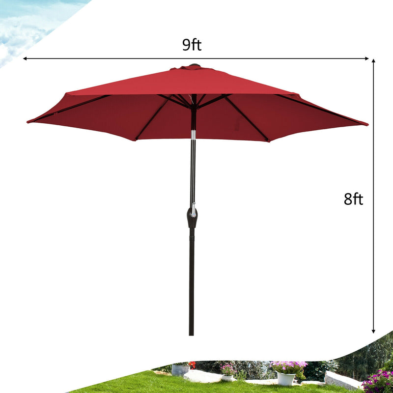 9FT Patio Umbrella Patio Market Steel Tilt W/ Crank Outdoor Yard Garden-Burgundy