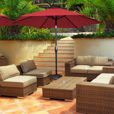 9FT Patio Umbrella Patio Market Steel Tilt W/ Crank Outdoor Yard Garden-Burgundy