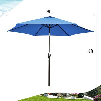 9ft Patio Market Table Umbrella with Push Button Tilt and Crank-Blue