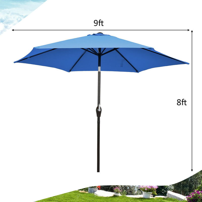 9ft Patio Market Table Umbrella with Push Button Tilt and Crank-Blue