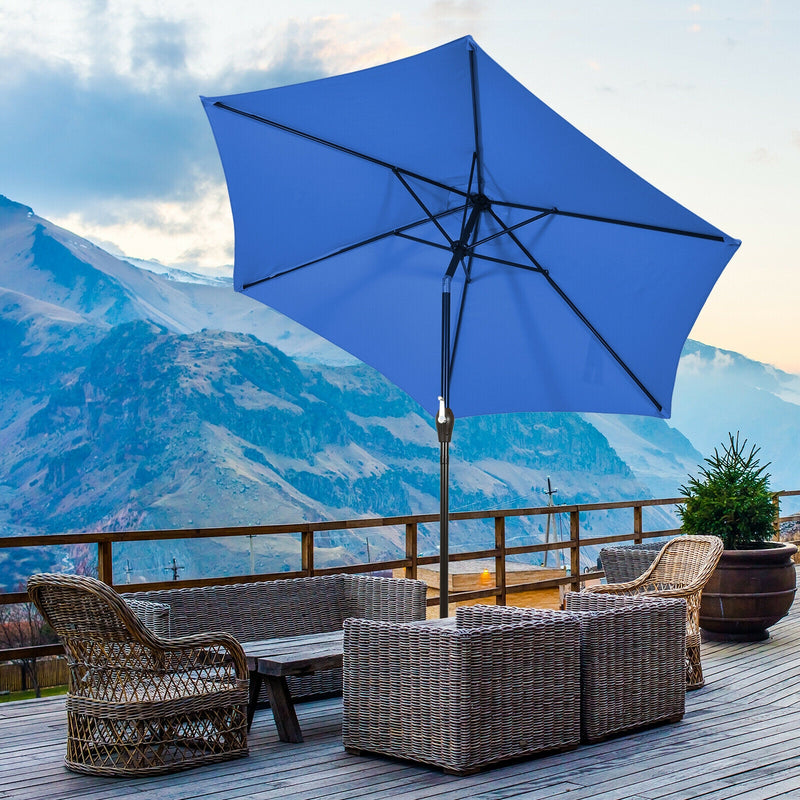 9ft Patio Market Table Umbrella with Push Button Tilt and Crank-Blue