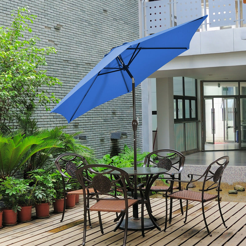 9ft Patio Market Table Umbrella with Push Button Tilt and Crank-Blue