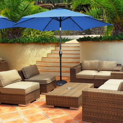 9ft Patio Market Table Umbrella with Push Button Tilt and Crank-Blue